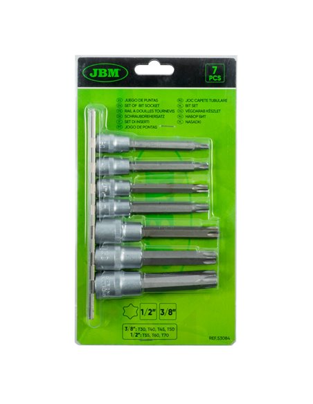 JUEGO DE 7 PUNTAS TORX CON VASO DE 3/8 Y 1/2" 