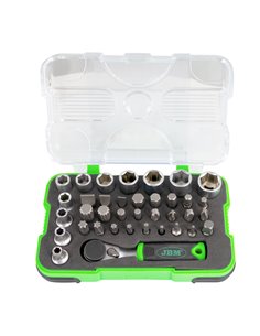 MINI ESTUCHE DE  37 PUNTAS Y VASOS CON CARRACA DE 1/4"