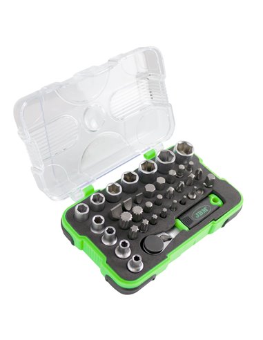 MINI ESTUCHE DE  37 PUNTAS Y VASOS CON CARRACA DE 1/4"