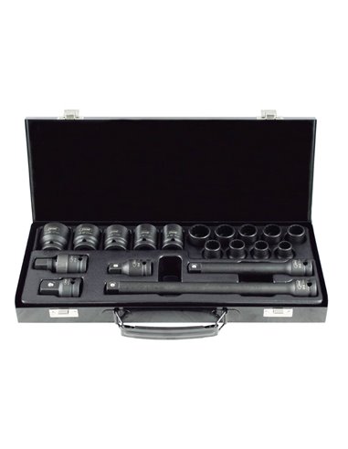 SET DE 19 PIEZAS DE IMPACTO DE 1/2" CON 14 VASOS DE 12 CANTOS + ADAPTADORES