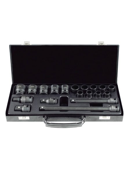 SET DE 19 PIEZAS DE IMPACTO DE 1/2" CON 14 VASOS DE 12 CANTOS + ADAPTADORES