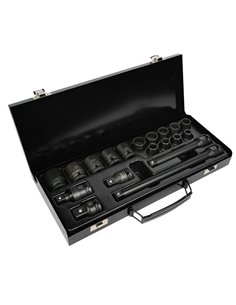 SET DE 19 PIEZAS DE IMPACTO DE 1/2" CON 14 VASOS DE 12 CANTOS + ADAPTADORES 2