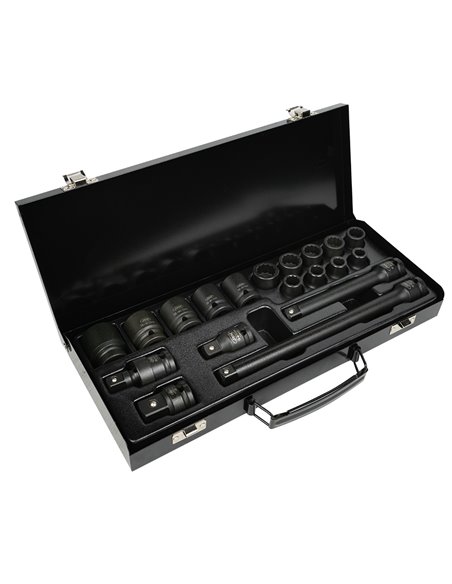 SET DE 19 PIEZAS DE IMPACTO DE 1/2" CON 14 VASOS DE 12 CANTOS + ADAPTADORES