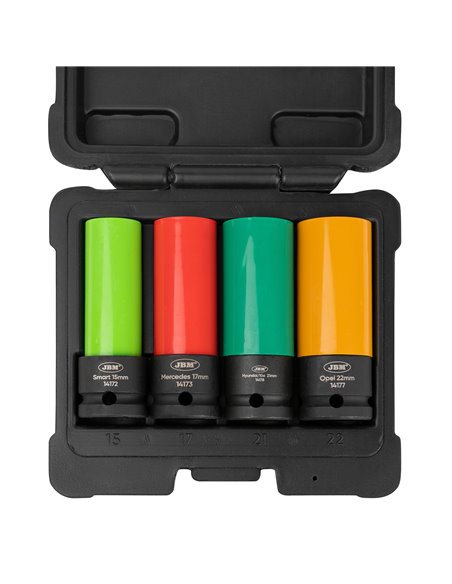 SET DE 4 VASOS DE IMPACTO DE 1/2" PARA LLANTAS DE ALEACIÓN