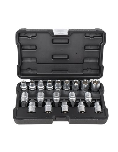 SET DE 19 VASOS Y PUNTAS TORX DE 1/2"