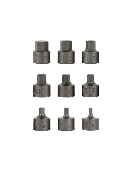 JUEGO DE 9 PUNTAS CORTAS ALLEN CON VASO DE 3/8" 