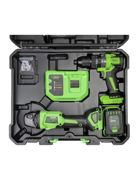 JBM KIT AMOLADORA + TALADRO PERCUTOR 20V. 60053C