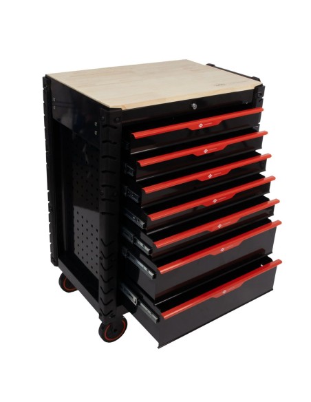 AIRPRESS Carro de Herramientas Profesional con 7 cajones y 215 herramientas con encimera de madera