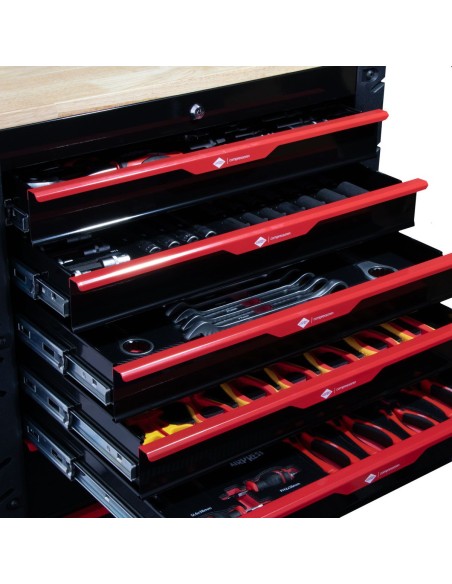 AIRPRESS Carro de Herramientas Profesional con 7 cajones y 215 herramientas con encimera de madera