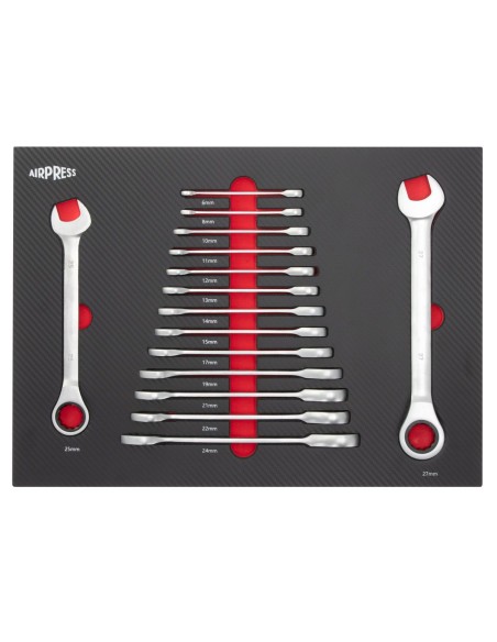 AIRPRESS Carro de Herramientas Profesional con 7 cajones y 215 herramientas con encimera de madera