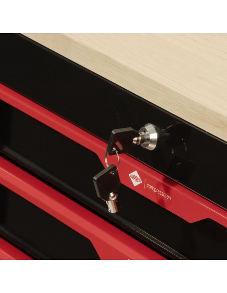 AIRPRESS Carro de Herramientas Profesional con 7 cajones y 215 herramientas con encimera de madera