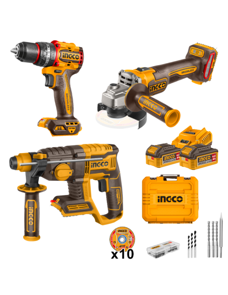 KIT INGCO 3 MAQUINAS BURSHLESS 20V Taladro + Radial + Martillo