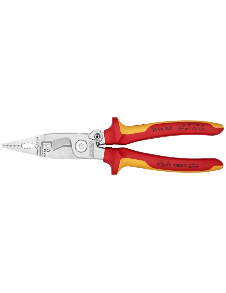 KNIPEX ALICATE PARA INSTALACION ELECTRICA BOCA PLANA 1000V. VDE 200M. 13 96 200