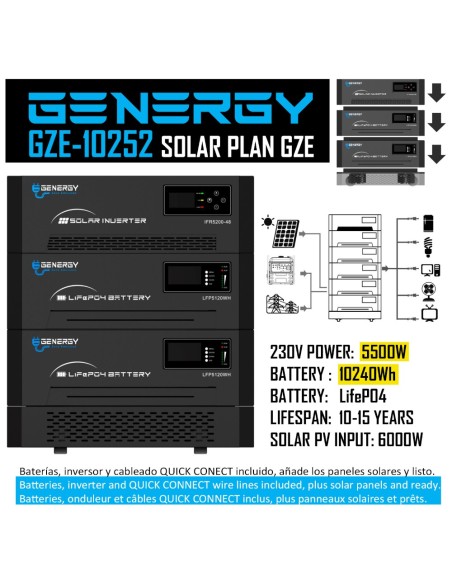 GENERGY SISTEMA SOLAR ESCALABLE Y APILABLE GZE-10252 5500W 10240WH