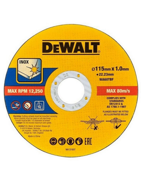 DEWALT DISCO CORTE INOX. 115x1x22,23mm. CUBO 50 PZ.