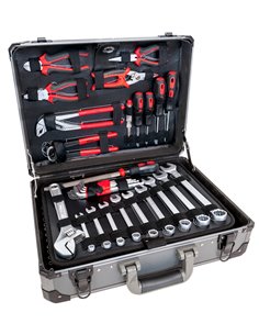 AIRPRESS Maletín de aluminio con kit de 127 herramientas de acero cromo-vanadio