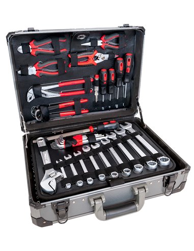 AIRPRESS Maletín de aluminio con kit de 127 herramientas de acero cromo-vanadio