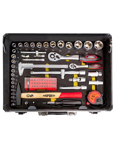 AIRPRESS Maletín de aluminio con kit de 127 herramientas de acero cromo-vanadio